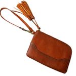 Frye  Genuine Leather Tassel Zip Wristlet Clutch – Cognac Brown Photo 0