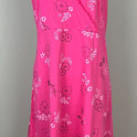 Fresh Produce Dress Medium Pink Floral Surplice V-Neck Lettuce Trim 100% Cotton Photo 0