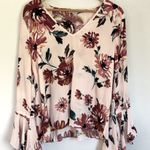 1. State Light Pink Floral Top Long Split Bell Sleeve Sz Medium Photo 0