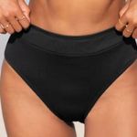 Cupshe Ribbed Banded High Waist Classic Cut Bikini Black Small Photo 0