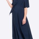 Seraphina Size 10 Shirt Midi Dress Navy Blue Tie Front Button Up Short Sleeves Photo 2