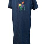 Vintage Donna Denim Maxi Dress Tulip Floral Embroidered Rhinestones Cottage Core Blue Size undefined Photo 0