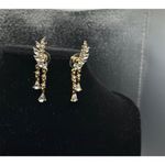 Gold Toned Ear Stud Earrings Crystal Leaf Design Drop Wing Shaped Earrings Photo 0