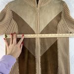 Vtg Small S Leather Patchwork Full Zip Ribbed Sweater Retro Grunge Punk Boho Brown Photo 5