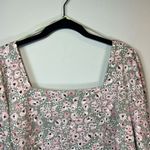 MELLODAY Ditsy Floral Square Neck Blouse Shirt Green Pink Cottagecore Women's XL Photo 1