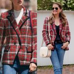Veronica Beard Harriet Plaid Cutaway Tweed Dickey Blazer Red Sz 2 Photo 1