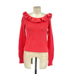 Anthropologie Sweater Ruffled Boat Neck Knit Wool Blend Pink Coral Size XS Photo 2