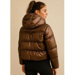 Noize Athena Chocolate Brown Metallic Cropped Puffer Jacket Cruelty Free Large Photo 1