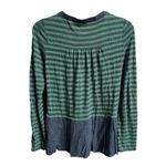 Anthropologie Postage Stamp Striped Peplum Long Sleeve Top Navy Blue Green Small Photo 1