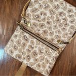 Anthropologie NWOT Crossbody Bag Woven Fabric Beige Sable Animal Graphic Clutch Photo 2