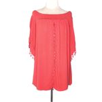 AQUA Gauze Off The Shoulder Tassel Mini Dress In Coral Photo 1