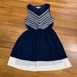 YA Los Angeles Dress Womens Size Medium Navy Sleeveless Fit & Flare White Trim Photo 0