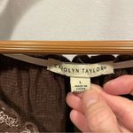 Carolyn Taylor Y2K chocolate brown scalloped trim crinkle lightweight cottagecore top v-neck Photo 3