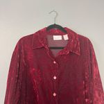 Spiegel  Velvet Long Sleeve Top Size 1X Red Tunic Full Button Front Collared Boho Photo 4