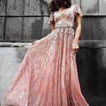 Mac Duggal 5444 Striped V Neck Striped Beaded Sequin Gown 16 NEW Photo 0