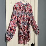 Boden rosie 100% linen tunic top button front multicolor ikat size 10R preppy Red Photo 2