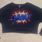 Forever 21 Sequin Sparkle “BAM” Comic Style Pop Cropped Long Sleeve Crew Neck Photo 6