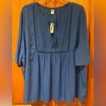 Old Navy  Pintuck Ruffle-Sleeve Swing Top Blouse in The Cerulean Life Blue Sz XXL Photo 3