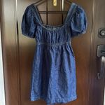 J.Crew EUC  Linen Blend Denim Square Neck Puff Sleeve Dress Size 00 Photo 7