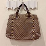 Gucci Authentic Beige Ebony GG Crystal Canvas Babouska Heart Tote Bag Large Photo 5