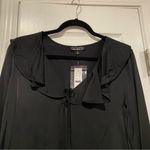 J.Crew NWT Size S Goldie Top Black Satin Long Sleeve Ruffle Collar Tie Front Photo 1