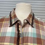 Dylan by True Grit Burnt Orange Plaid Fringe Detail Button Down Plaid Shirt Photo 2