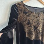 Soma Black Velvet Tunic Top Gold Metallic Print Stretchy Fall Goth 3/4 Sleeve Photo 1