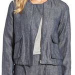 Halogen  Denim Look Linen Bomber Jacket Size XL Photo 0