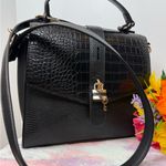 ALDO Black Crocodile-Embossed Satchel with Gold Hardware Photo 0