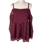 Torrid NEW Babydoll Lace Smocked Cold Shoulder Top Size 1X Wine Dark Romantic Photo 2