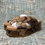 Yellow Box  Jodee Snakeskin Print Platform Slip On Sandals in Taupe Photo 1