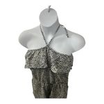 Old Navy Halter Ruffle Shorts Romper Jumpsuit Black & White Linen Size L Overlay Photo 4