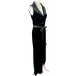 Lulus New  Posh Flair Black Velvet Satin Collared Surplice Jumpsuit Size Medium Photo 5