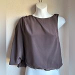Alice + Olivia  Juniper Chocolate Brown Silk Asymmetrical Draped Sleeve Blouse S 4 Photo 6