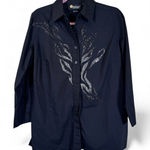 Christine Alexander Blue Rhinestone Stud Button Down Shirt Womens M Casual Black Size M Photo 0