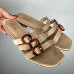 Cult Gaia Beige Leather Square Toe Triple Buckle Slide Sandals Size 39 Photo 0