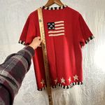 Quacker Factory  Sweater Large Red Star Stripe Sequin Flag Cardigan Short Sleeve Photo 10
