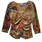 Vintage CLIO Women's Velvet Ruched Top Long Sleeve V Neck Graphic Retro Y2K M Tan Size M Photo 0