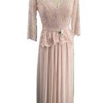Jenny Packham Maxi Dress Blush Pink Lace and Chiffon Pleated Skirt 2 New Photo 0