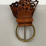 Garnet Hill Boho Western Hippie Leather Floral Wide Belt Size 36 Brass Buckle Photo 5