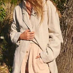 Free People Blazer We The Free Beckett Boyfriend Tan Large Linen Blend Flax EUC Photo 0