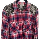 EXPRESS  Boyfriend Red and Blue Sparkle Panel Plaid Long Sleeve Button Up Size M Photo 2