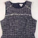 J.Crew  Tweed Fringe Sheath Sleeveless Dress Navy Blue Preppy Career Office Photo 3