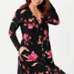 Susan Graver  Black Pink Long Sweater Cardigan Duster Liquid Knit Colorful Floral Photo 0