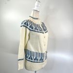 Vintage Cardigan Handmade Knit Fairisle Acrylic Jeanne Legpage Ivory Blue Winter Photo 4