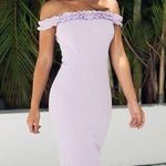 Parisian Lilac Bardot Style Frill Bodycon Midi Dress NWT Size 6 Photo 0