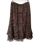 Coldwater Creek  Y2K Silk Paisley Ruffle Midi Skirt Brown Boho Peasant Gypsy PL Photo 1