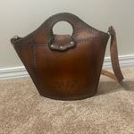 Vintage Hand Tooled Leather Purse Shoulder Strap Bucket Name Shirley Turn Lock Brown Photo 4