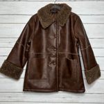 Blu Pepper  Brown Faux Leather Jacket Shearling Sherpa Lined Button Front Size S Photo 1