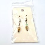 Handmade  Beaded Drop Earrings Green & Amber Glass Beads Antiqued Bronze Hooks Photo 7
